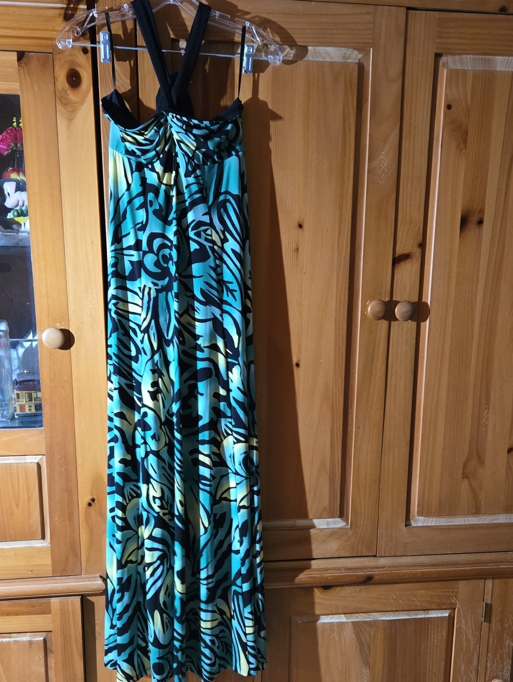 INC International Concepts Turquoise, Black and Yellow Floral Maxi Dress NWT S